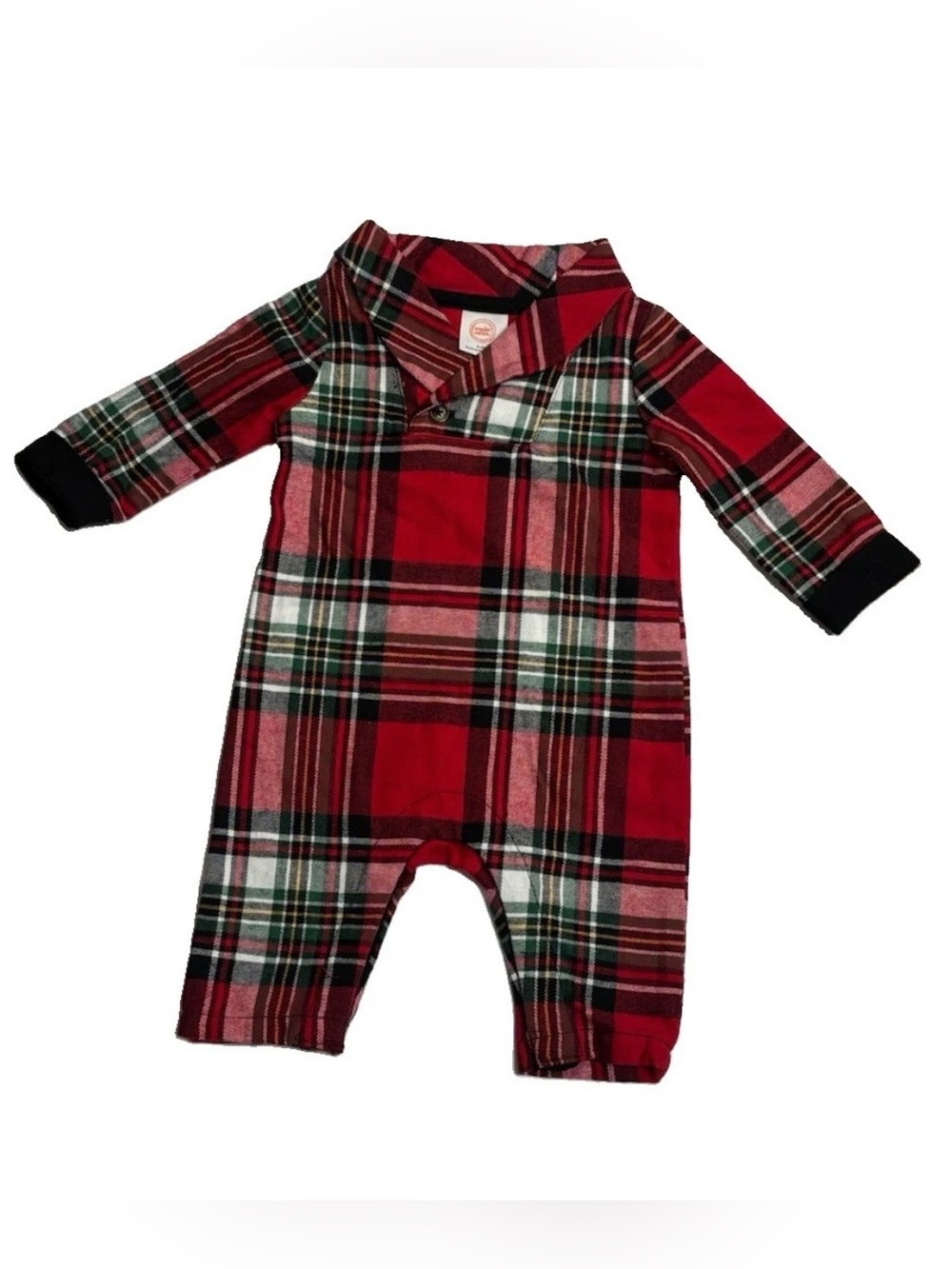 Wonder Nation Baby 0-3M Red Plaid Flannel One Piece Romper Button Collar Unisex